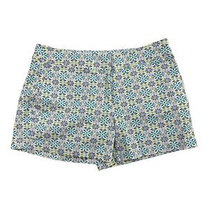 Juniper + Lime Womens Shorts Sz 12 Blue Teal Floral Tile Print Hook Bar Closure